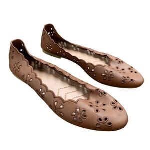 Fracora Womens Size 9.5 Brown Faux Leather Eyelet Flower Ballet Flats Shoes